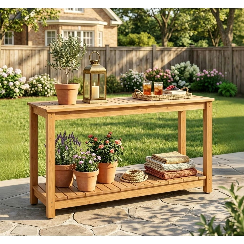 46-Inch Wooden Patio Console Table: $125.98