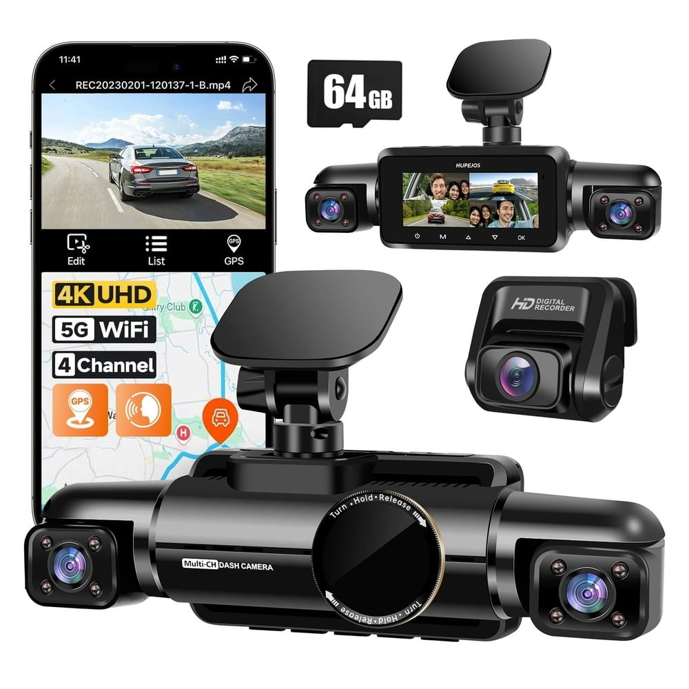 Hupejos 4-Channel 3K Dash Cam with 64GB SD Card: $109.99 Hupejos 4-Channel 3K Dash Cam with 64GB SD Card: $109.99