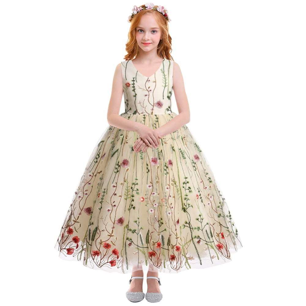 Ibtom Castle Embroidered Lace Flower Girl Dress: $29.99
