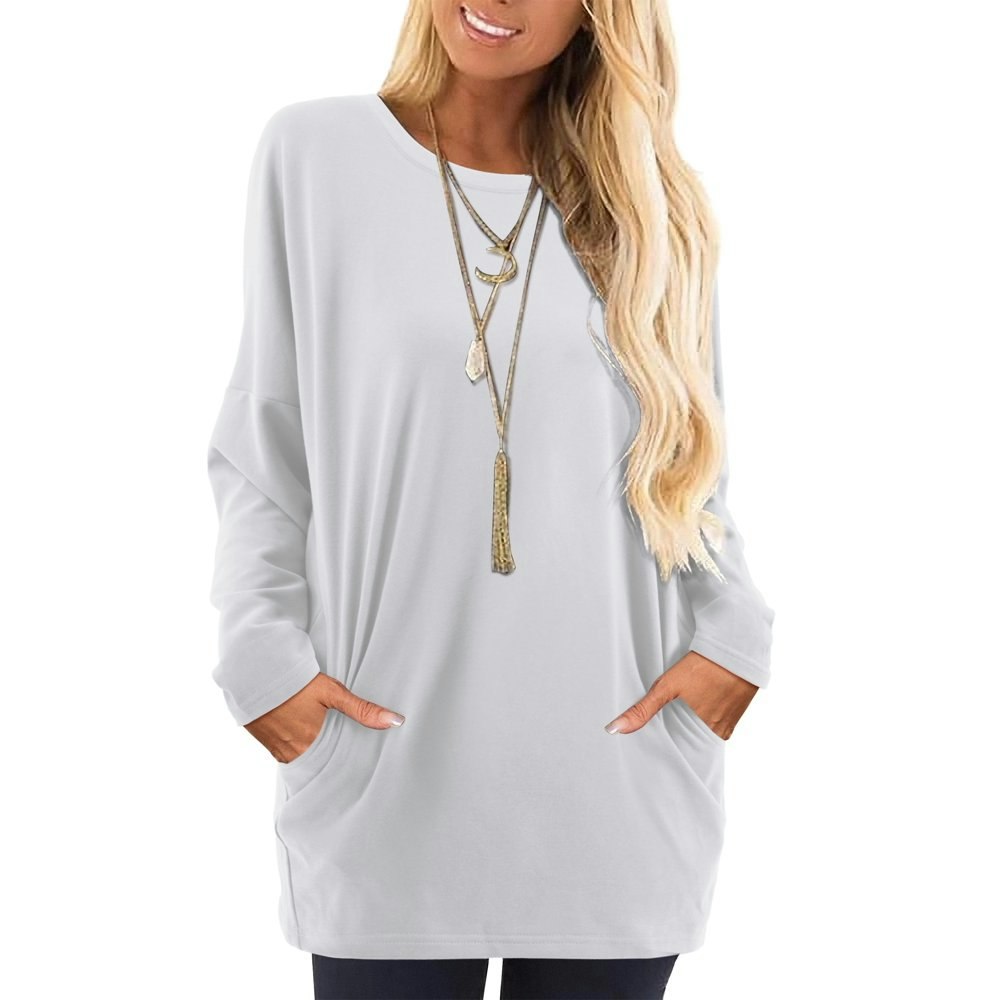 Fancyglim Women's Crew Neck Long Sleeve Tunic Sweatshirt with Pockets: $12.99