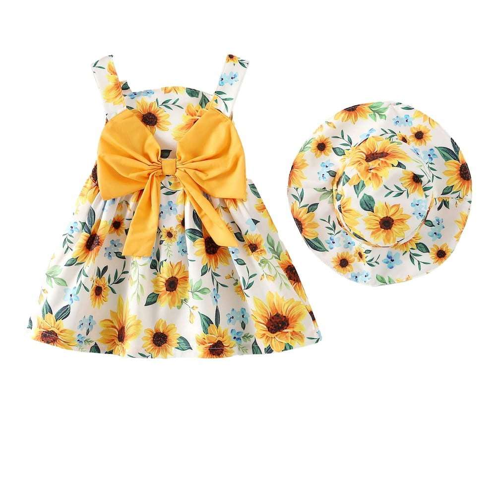 Infant Girls' Sunflower Print Sleeveless Dress and Hat Set: $11.99