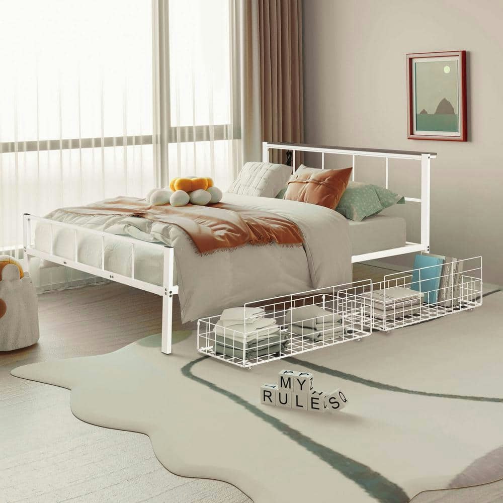 Lancest Queen Metal Platform Bed with Underbed Storage: $355.13