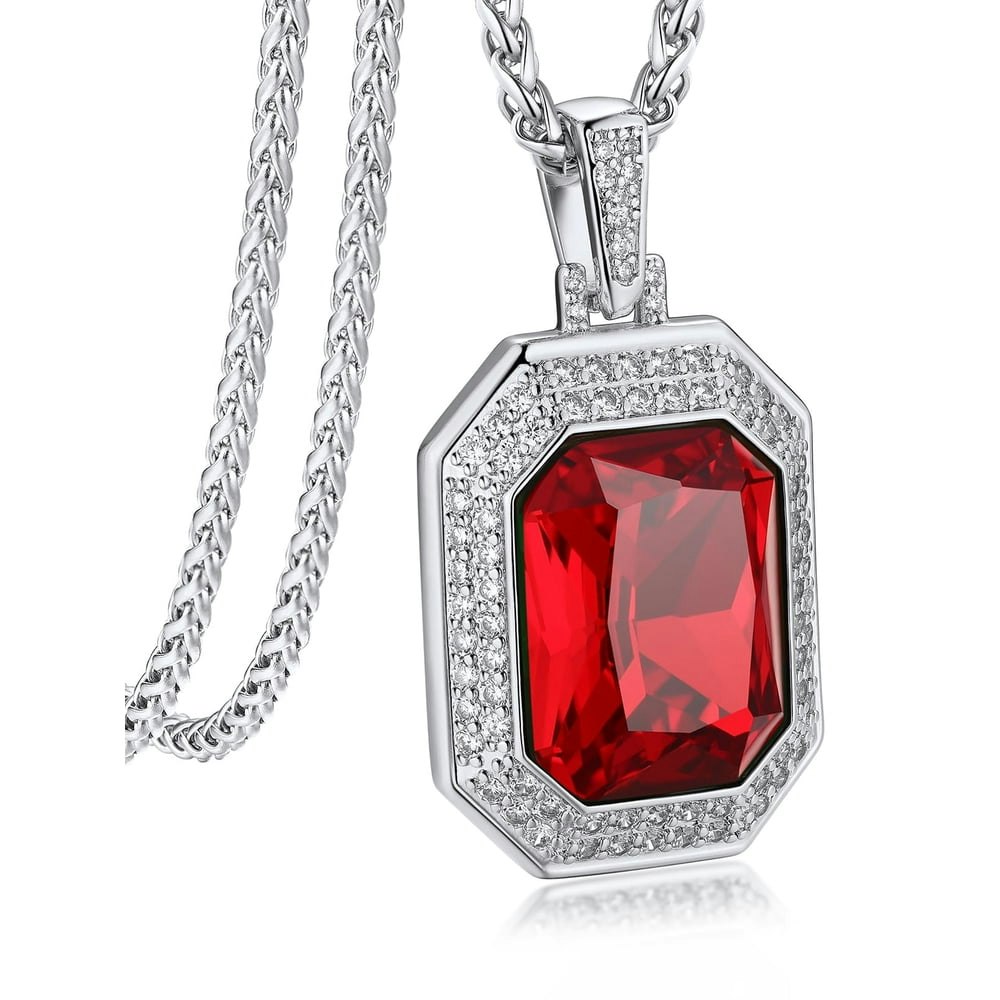 Bandmax Hip Hop Stainless Steel Ruby and Cubic Zirconia Pendant Necklace: $21.99