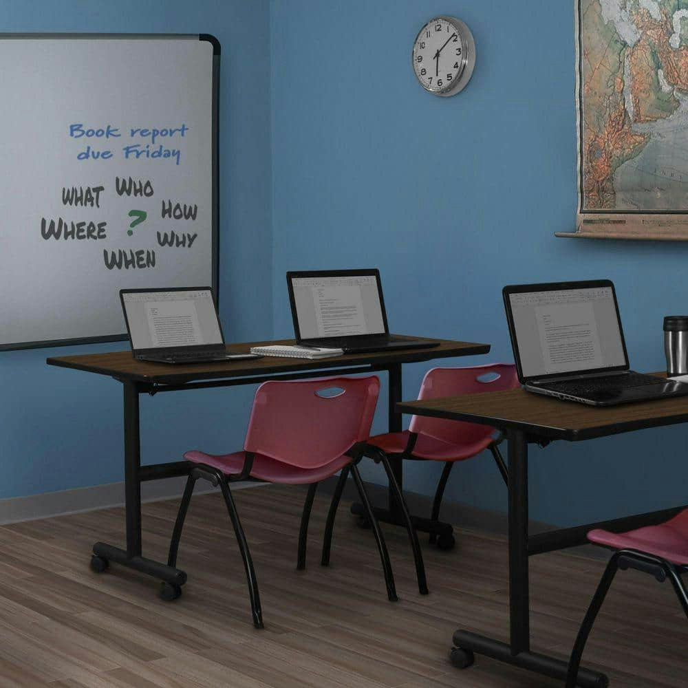 Kobe 60" x 24" Neo Walnut Flip-Top Training Table and 2 Stack Chairs: $612.99