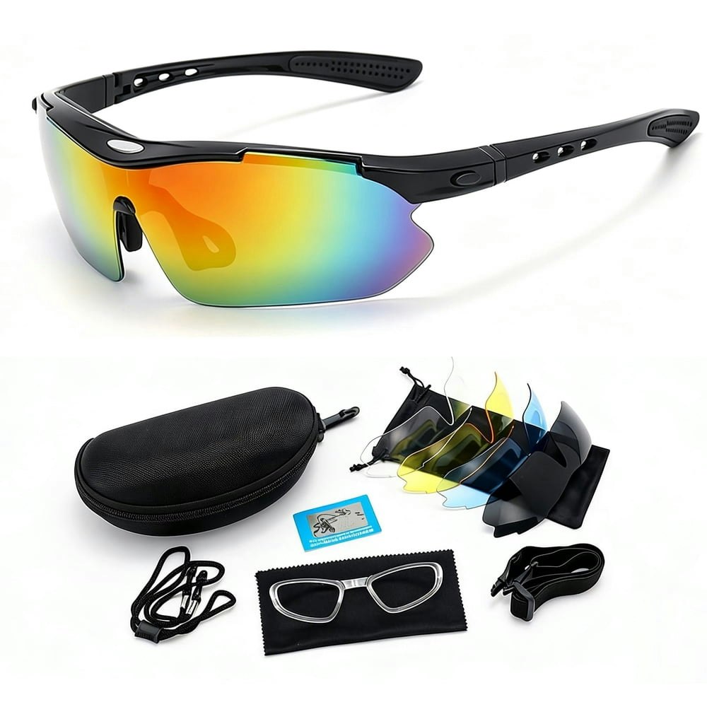 Hmhnsya Polarized Sports Sunglasses with 5 Interchangeable Lenses: $19.99 Hmhnsya Polarized Sports Sunglasses with 5 Interchangeable Lenses: $19.99