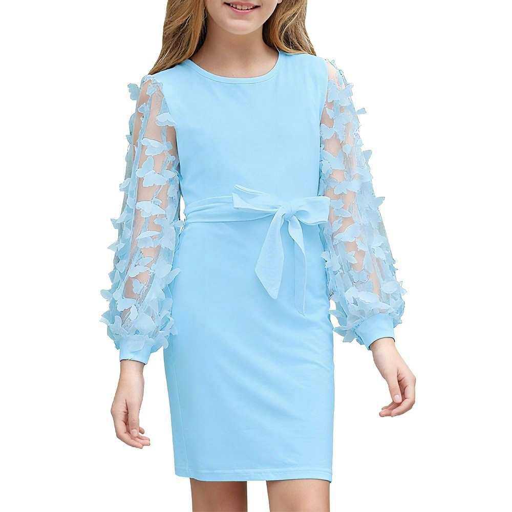 Aideaone Girls Butterfly Mesh Puff Long Sleeve Bodycon Dress: $19.99 Aideaone Girls Butterfly Mesh Puff Long Sleeve Bodycon Dress: $19.99