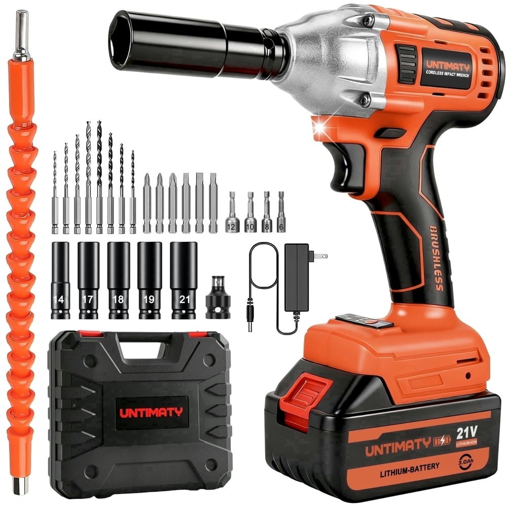 Untimaty 1/2-inch 320 ft-lbs Cordless Brushless Impact Wrench Kit: $39.99