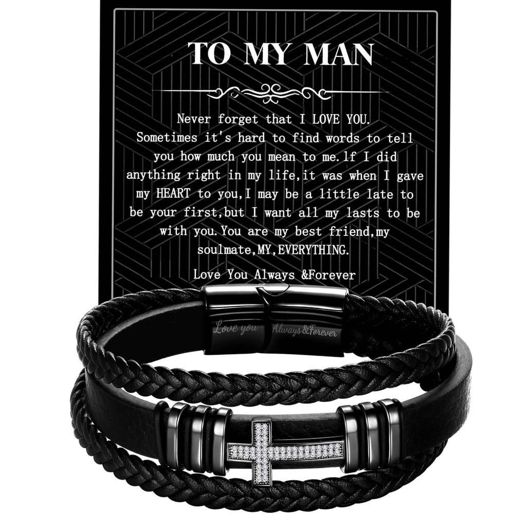 Jewmon Men's Stainless Steel and Leather Cross Bracelet: $15.99