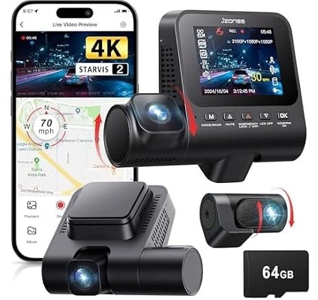 Jzones 4K 3-Channel Dash Cam: $75