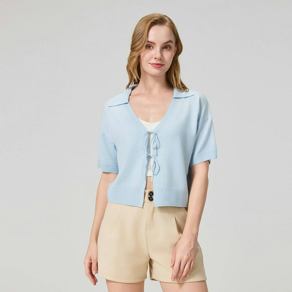 A New Day Women's Elbow Sleeve Tie-Front Polo Sweater: $40