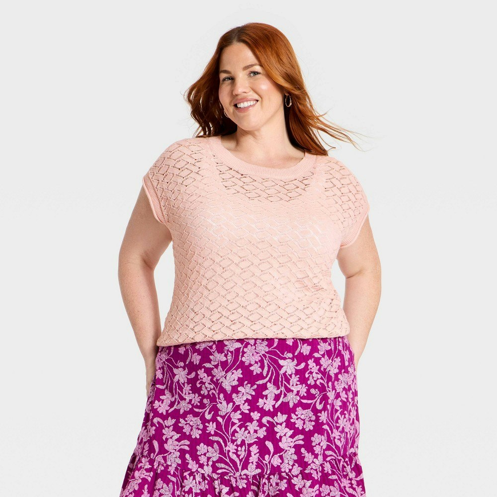 Universal Thread Women's Cap Sleeve Pointelle Crewneck Pullover Sweater: $25
