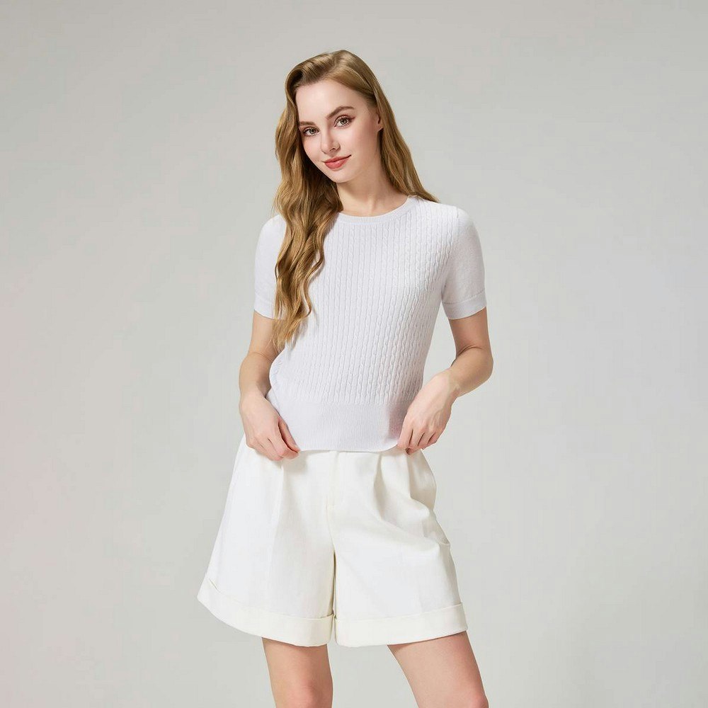 A New Day Women's Short Sleeve Cable Crewneck Sweater: $34 A New Day Women's Short Sleeve Cable Crewneck Sweater: $34