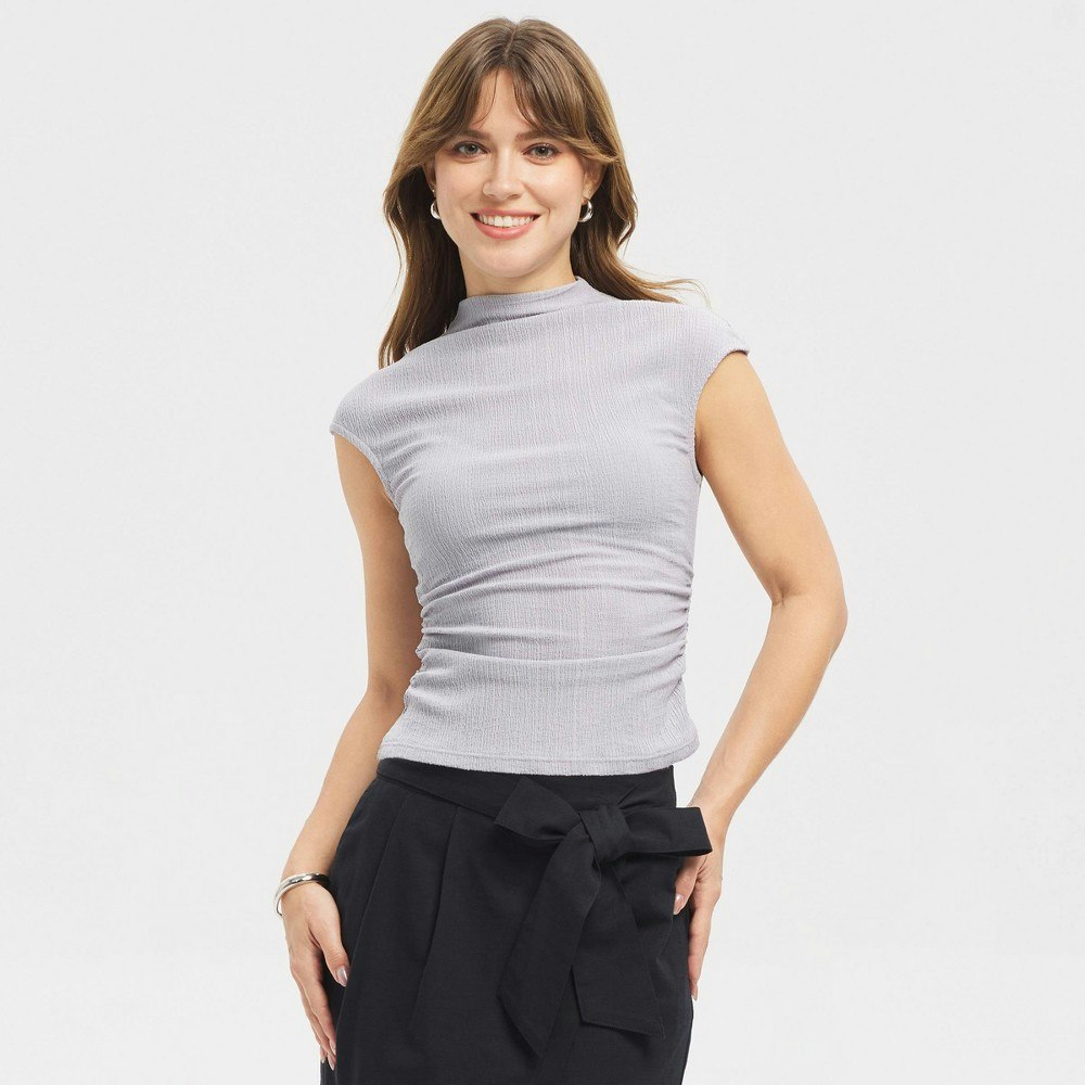A New Day Women's Cap Sleeve Ruched Mock Turtleneck Knit Top: $20