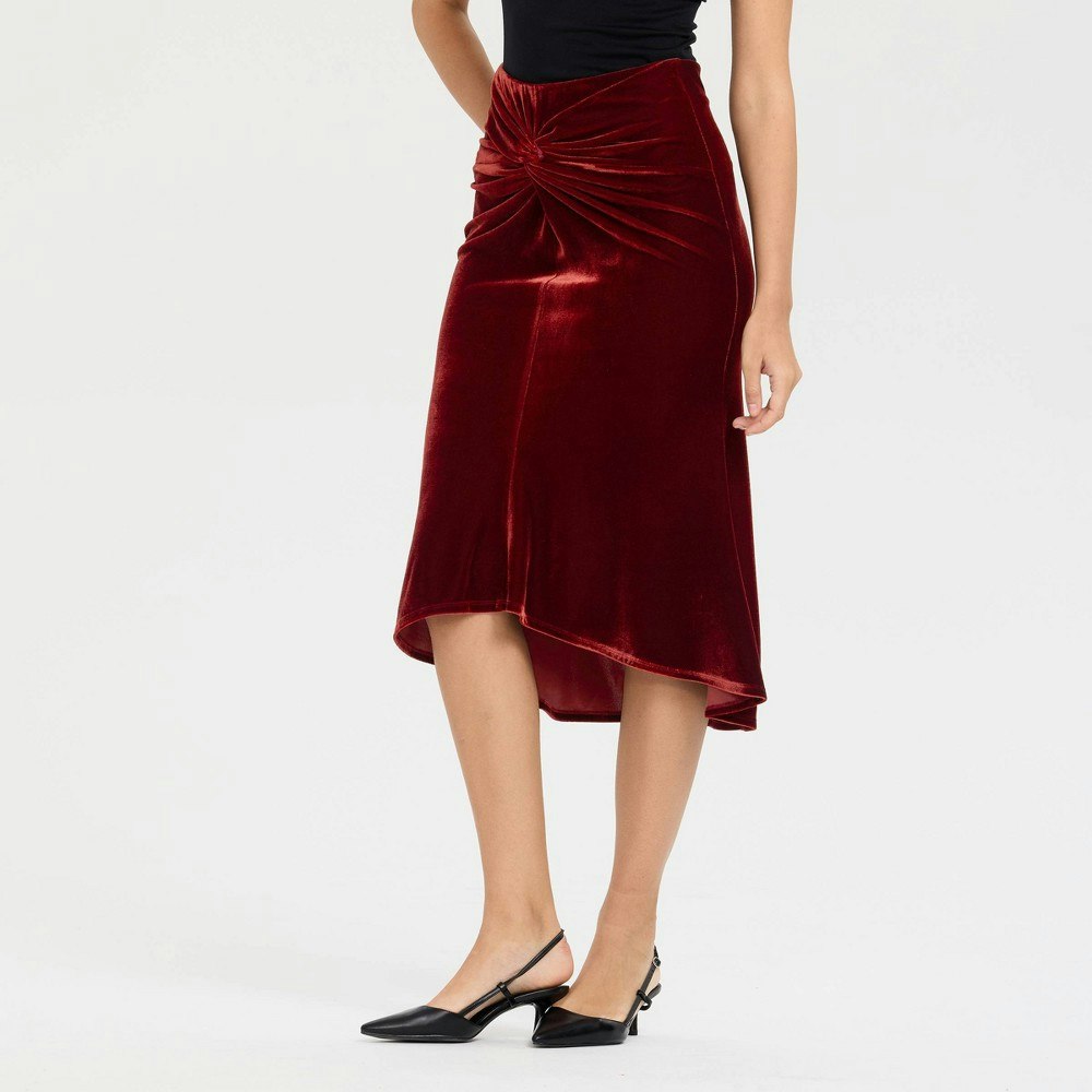 Women's Velvet Twist Midi Pull-On Skirt: $45