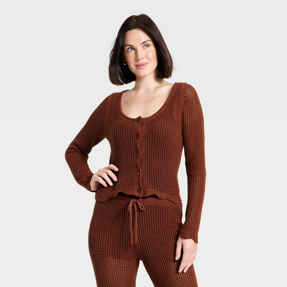 A New Day Women's Long Sleeve Scalloped Crochet Cardigan: $30