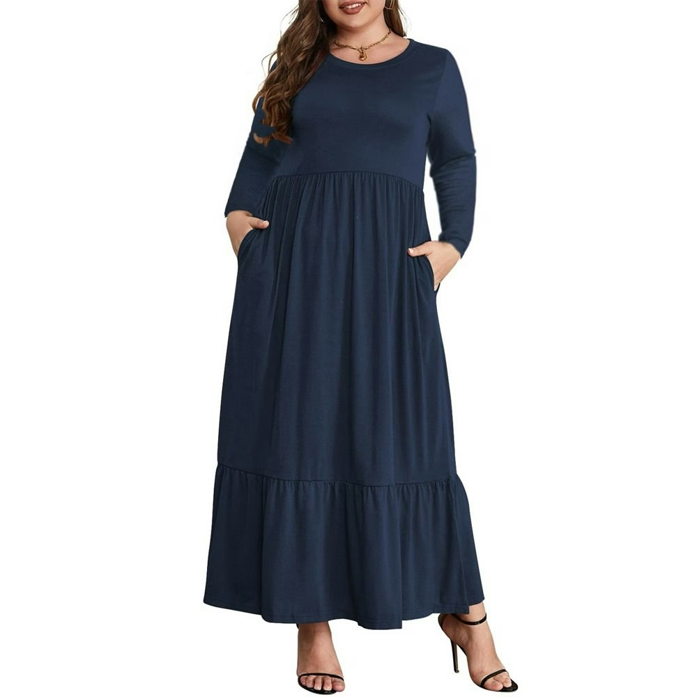 Mengpipi Women's Plus Size Casual Long Sleeve Tiered Maxi Dress: $19.99 Mengpipi Women's Plus Size Casual Long Sleeve Tiered Maxi Dress: $19.99
