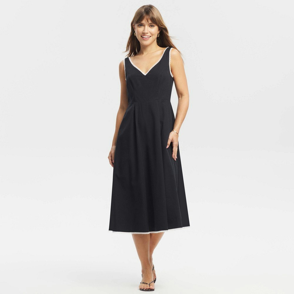A New Day Women's Contrast Lace Trim Midi Dress: $48 A New Day Women's Contrast Lace Trim Midi Dress: $48
