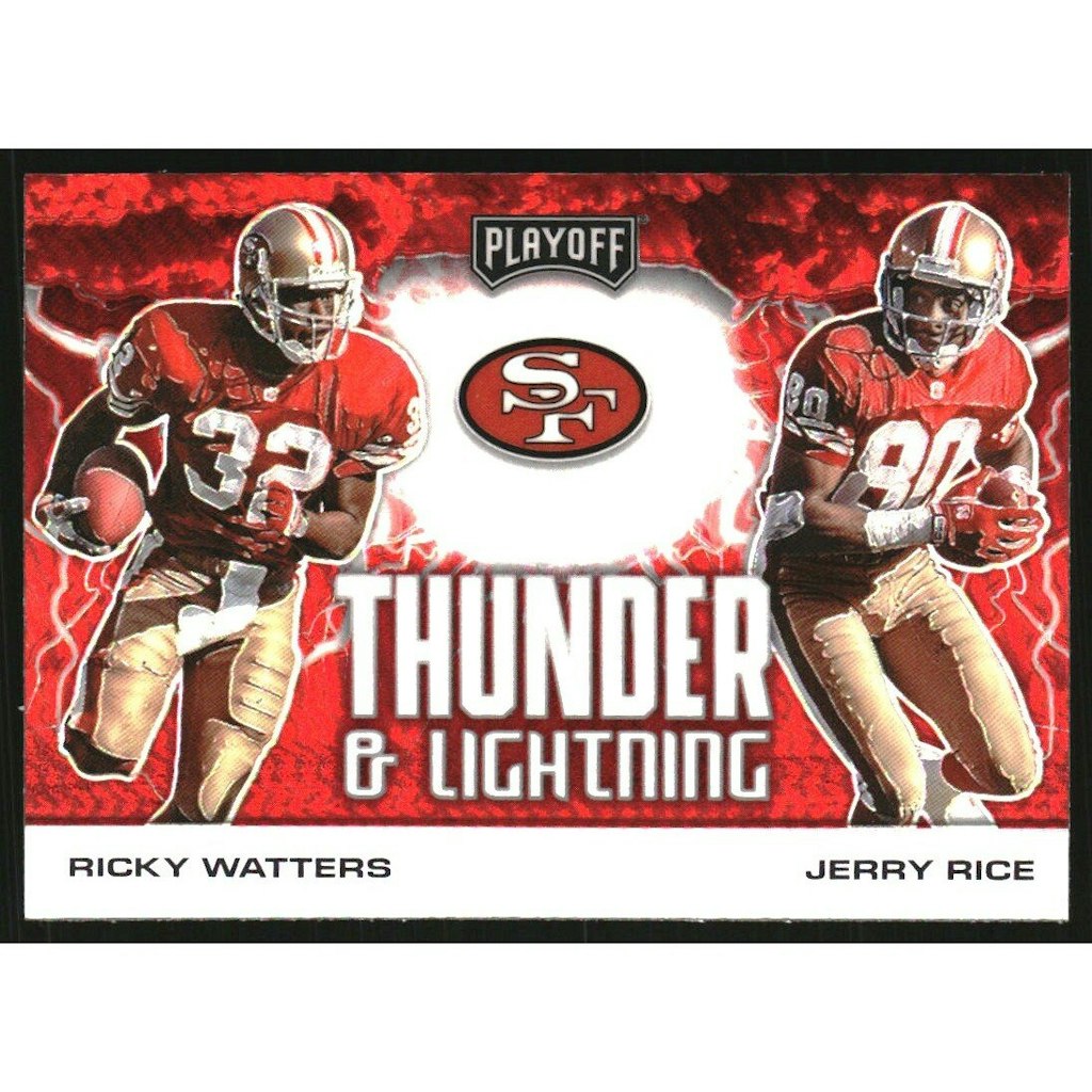 2020 Playoff Thunder and Lightning Jerry Rice and Ricky Watters Card: $12