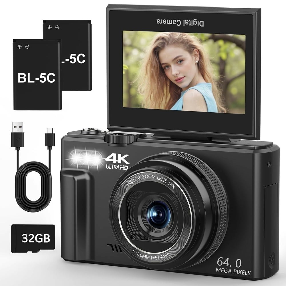 Saneen 64MP 4K Digital Vlogging Camera with 32GB SD Card: $63.92