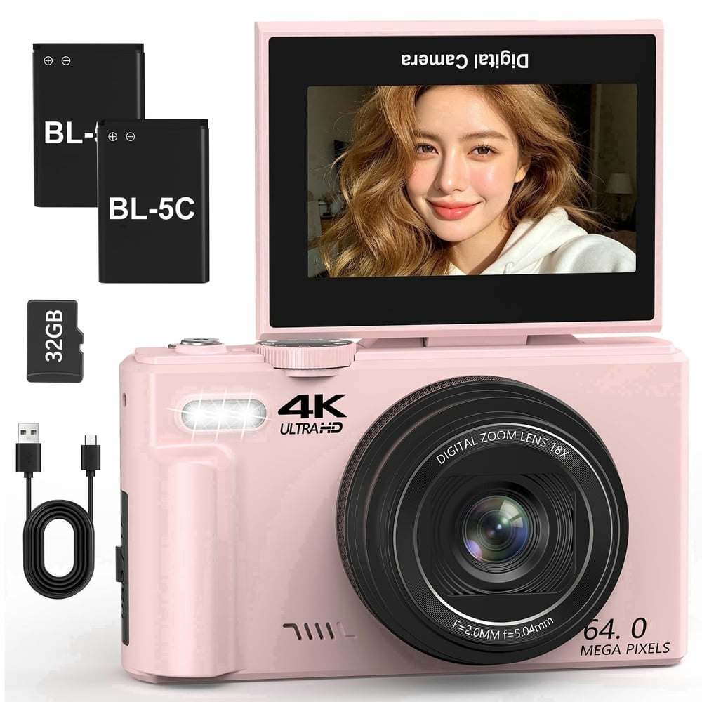 Xlurc 64MP 4K Digital Vlogging Camera 2-Battery Kit: $89.99