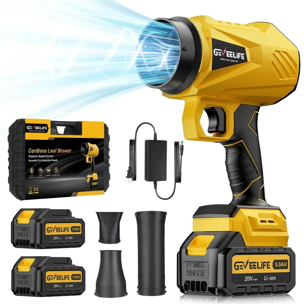 Geveelife Cordless Turbo Jet Leaf Blower with 2 Batteries and Charger: $63.99 Geveelife Cordless Turbo Jet Leaf Blower with 2 Batteries and Charger: $63.99