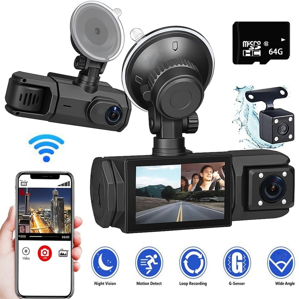 Tikbbrmg Triple Camera 1080p Dash Cam with 64GB Card: $26.99 Tikbbrmg Triple Camera 1080p Dash Cam with 64GB Card: $26.99