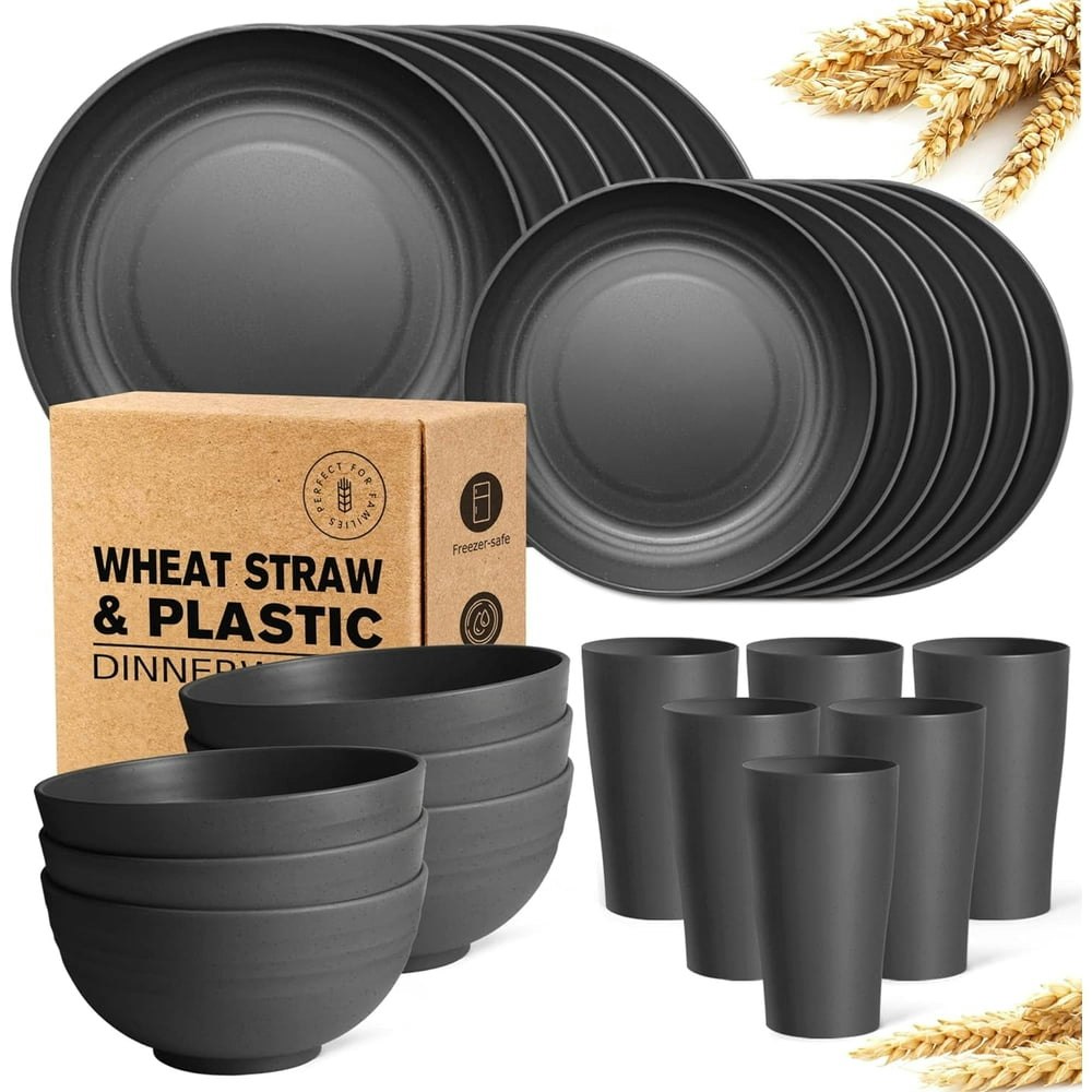 Teivio 24-Piece Wheat Straw Dinnerware Set: $19.99