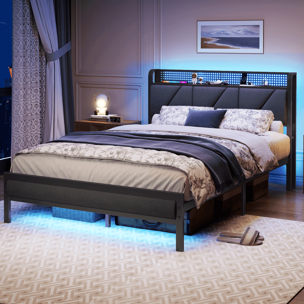 Satifur Full Upholstered Storage Bed Frame with LED and Charging Station: $104.89 Satifur Full Upholstered Storage Bed Frame with LED and Charging Station: $104.89