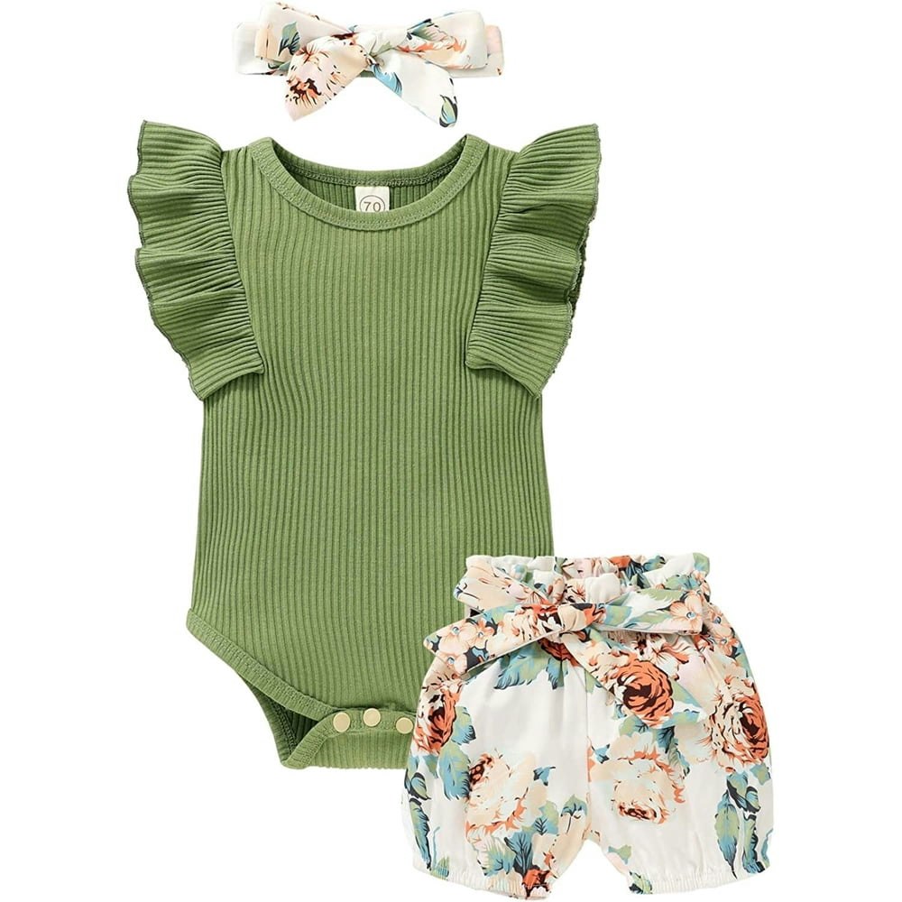 Younger Tree Toddler Girl Summer Romper and Shorts Outfit Set: $10