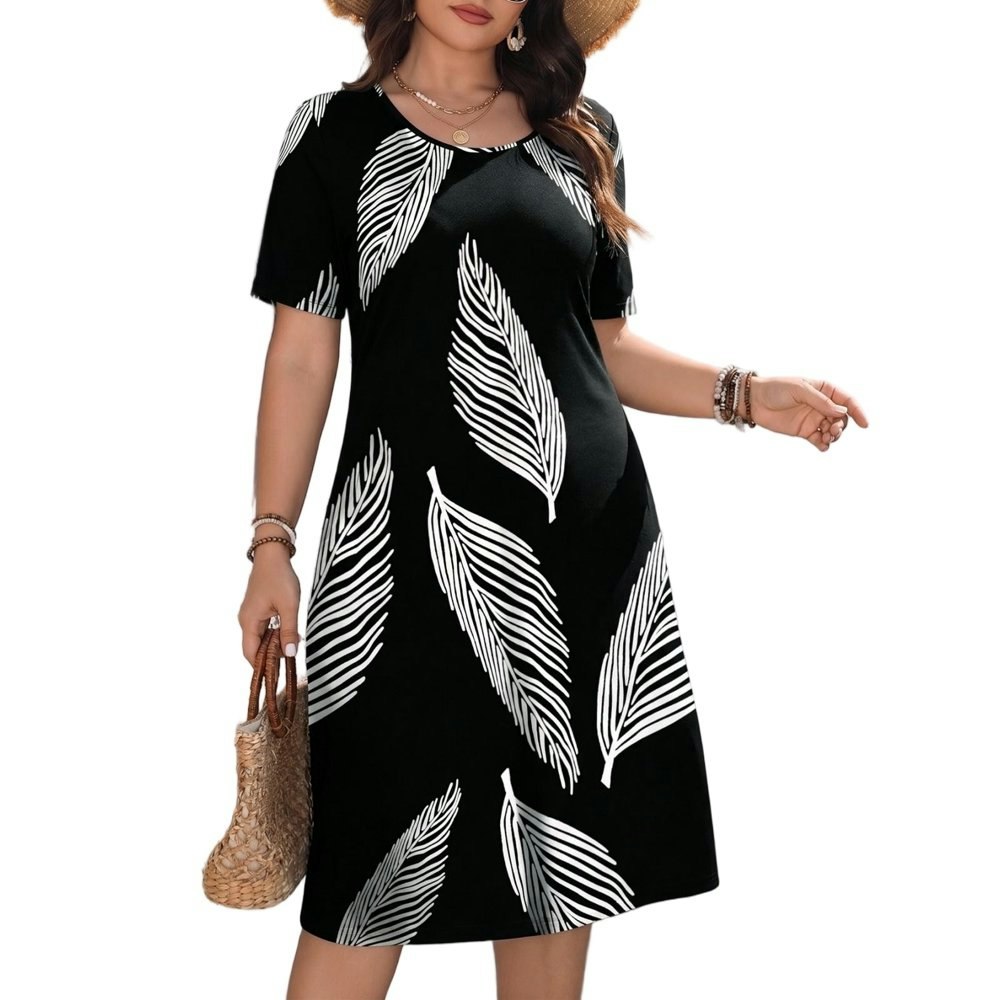 Mengpipi Women's Short Sleeve Casual Leaf Print Dress: $18.59 Mengpipi Women's Short Sleeve Casual Leaf Print Dress: $18.59