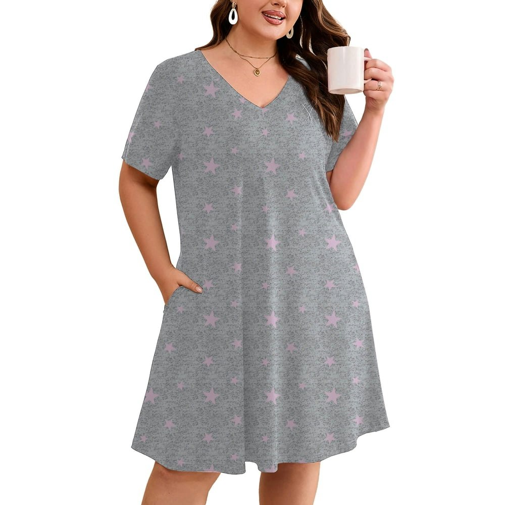 Showmall Women's Plus Size Floral Nightgown 3X: $13.98