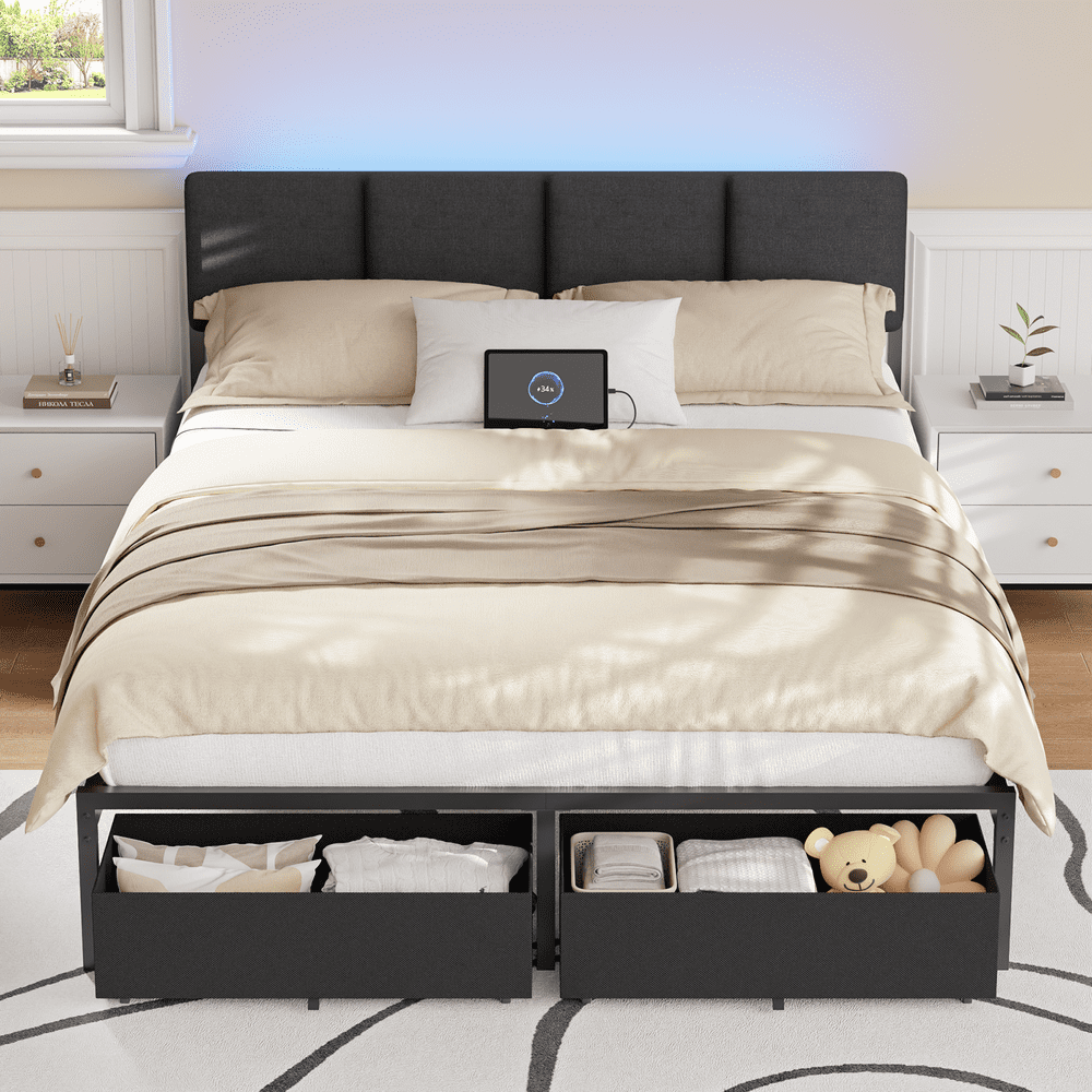 Satifur Queen Platform Bed Frame with Storage and LED Headboard: $109.99 Satifur Queen Platform Bed Frame with Storage and LED Headboard: $109.99