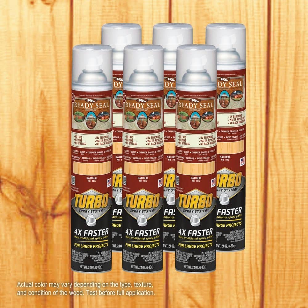 Turbo Natural Exterior Wood Stain and Sealer Spray 24-oz. 6-Pack: $119.88 Turbo Natural Exterior Wood Stain and Sealer Spray 24-oz. 6-Pack: $119.88
