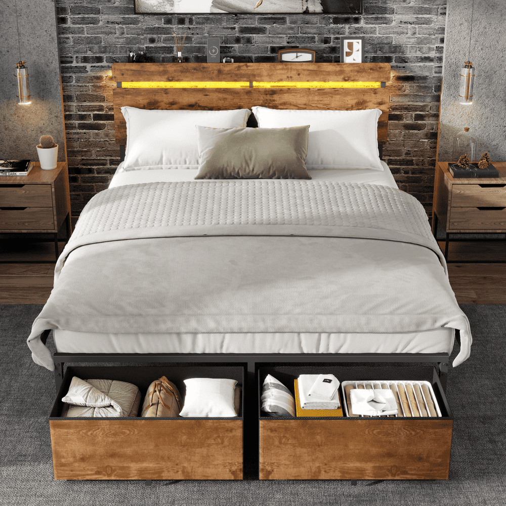 Satifur Full Bed Frame with Storage Drawers, LED Lights, and Charging Station: $104.99 Satifur Full Bed Frame with Storage Drawers, LED Lights, and Charging Station: $104.99