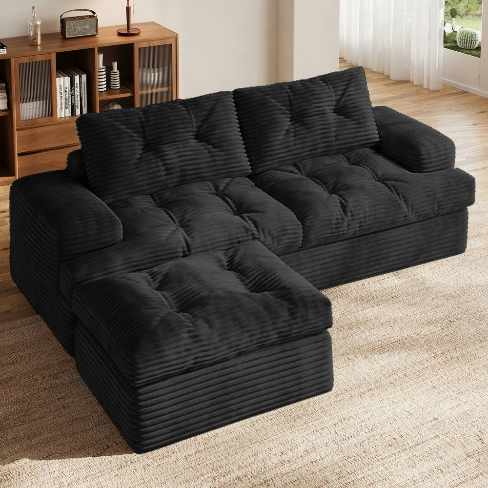 85-Inch Modular L-Shaped Corduroy Sectional Sofa with Ottoman: $249.78 85-Inch Modular L-Shaped Corduroy Sectional Sofa with Ottoman: $249.78