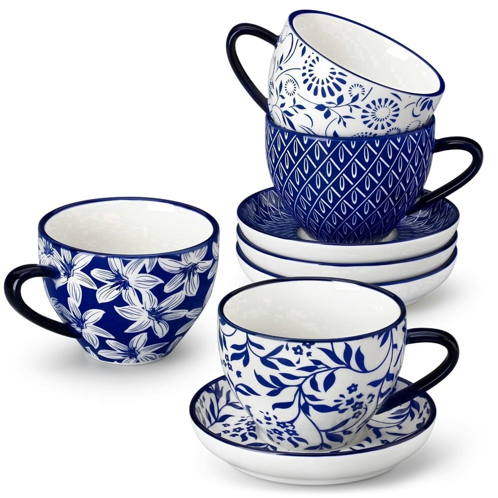 Malacasa 8-oz Ceramic Coffee Mug and Saucer 4-Piece Set: $21.99