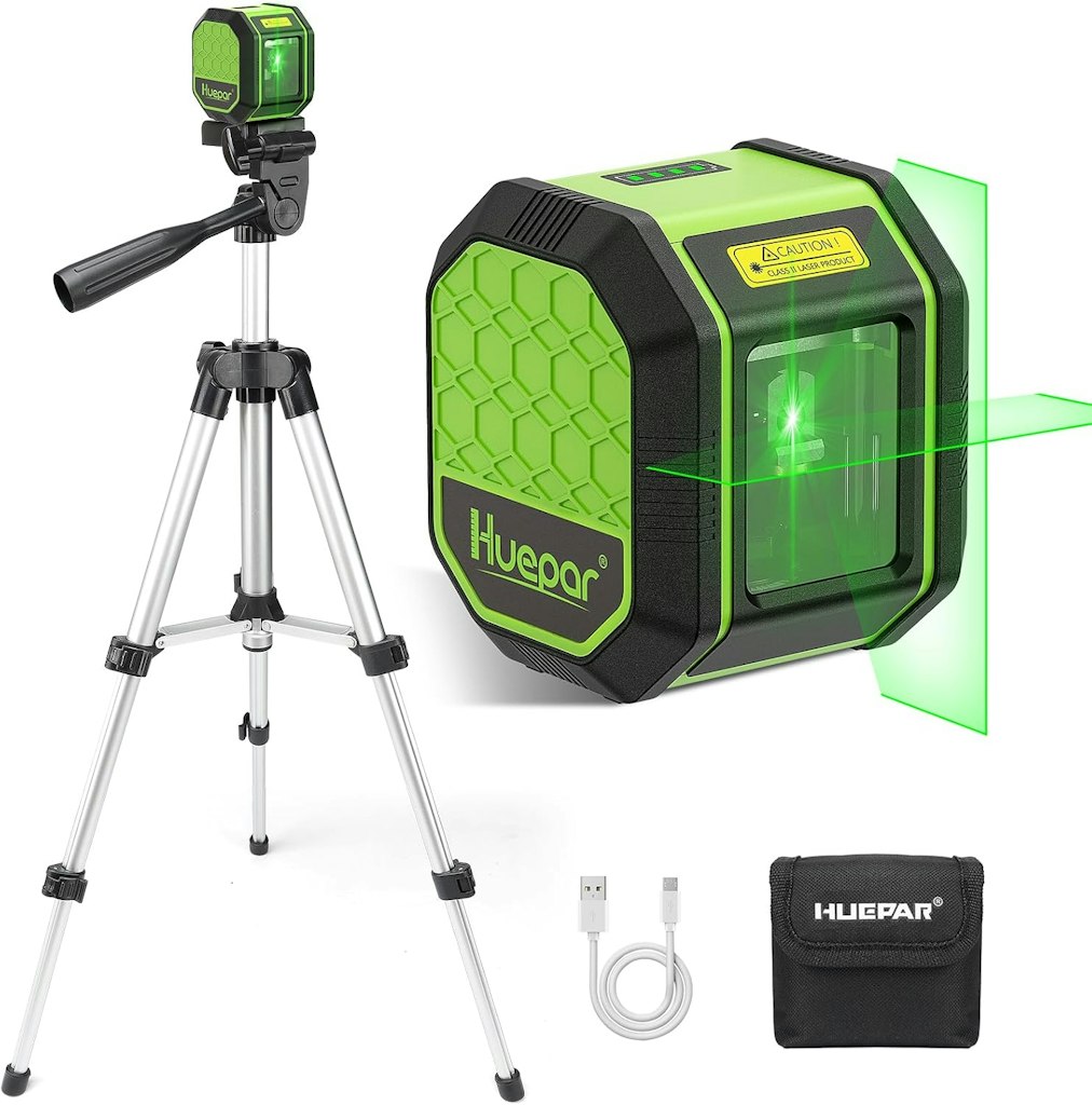 Huepar 100-Foot Line Laser Level w/ Tripod: $20