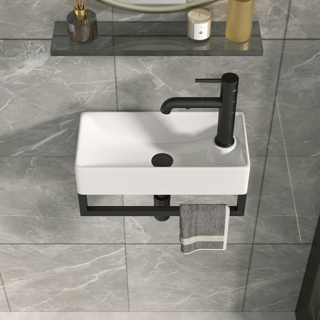 Wall Mount Corner Vessel Sink with Towel Rack: $80