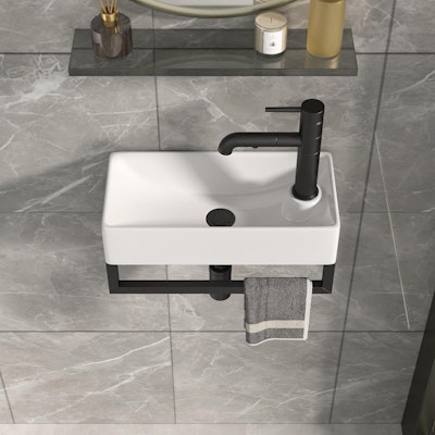 Wall Mount Corner Vessel Sink with Towel Rack for $80 + free shipping