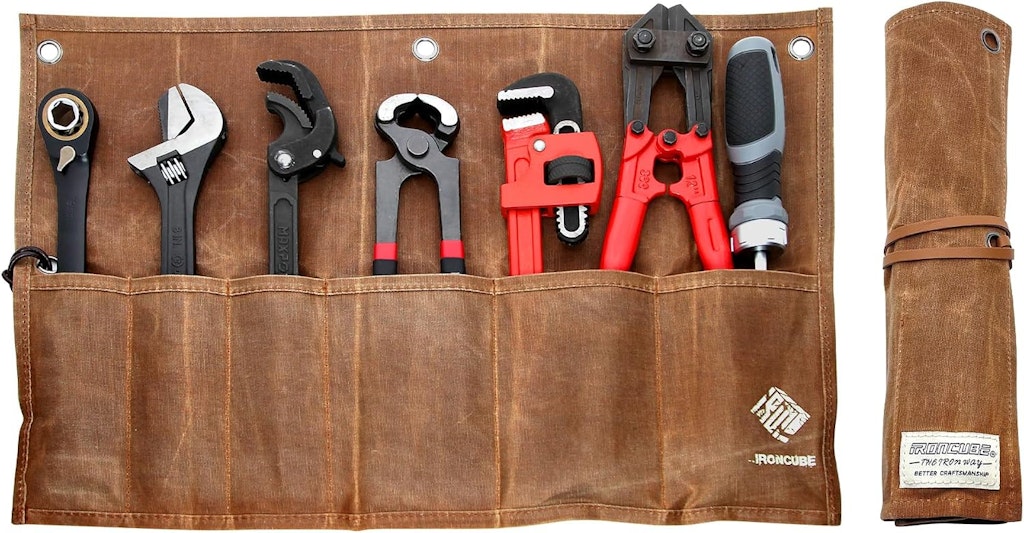 IronCube Waxed Canvas Roll-Up Tool Pouch: $13
