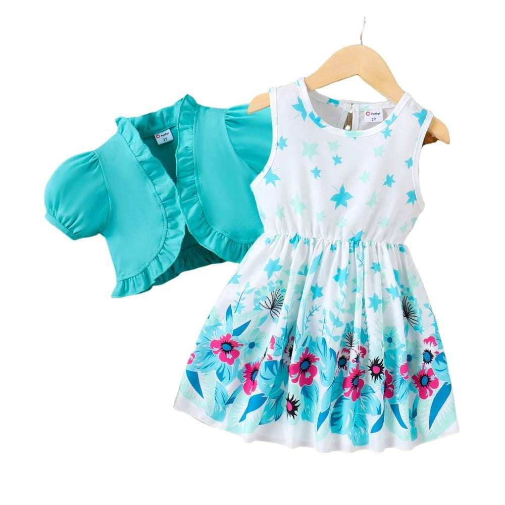 PatPat Floral Girl Sleeveless Dress and Cardigan 2-Piece Set: $9.93
