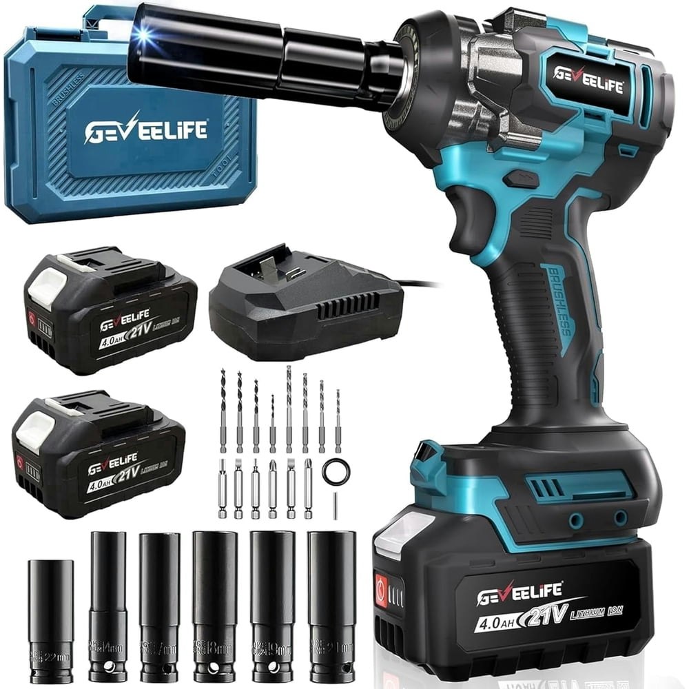 Geveelife 480 ft-lb Brushless 1/2-Inch Cordless Impact Wrench Kit: $55.78 Geveelife 480 ft-lb Brushless 1/2-Inch Cordless Impact Wrench Kit: $55.78