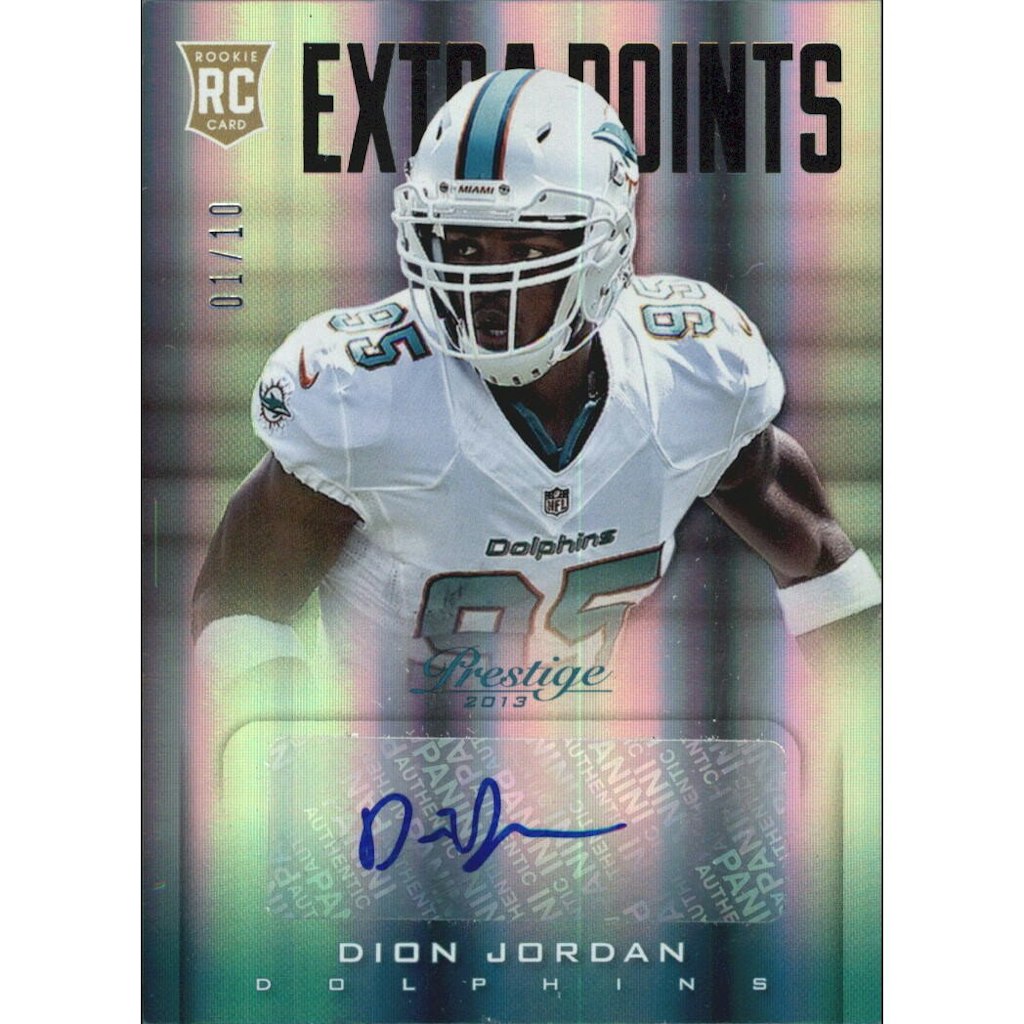 2013 Prestige Dion Jordan Extra Points Black Autograph Card /10: $25