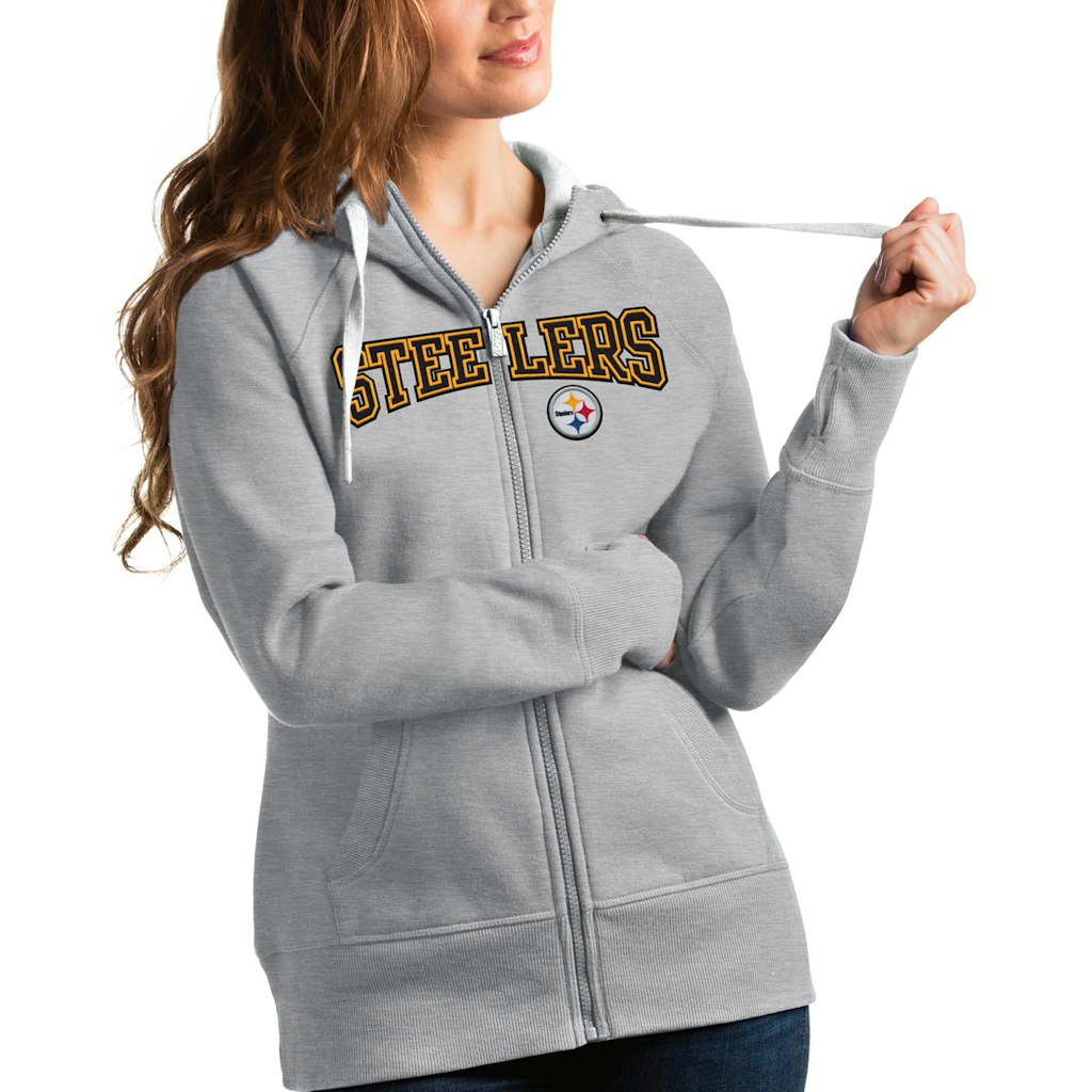Women's Antigua Pittsburgh Steelers Wordmark Victory Full-Zip Hoodie: $47.99 Women's Antigua Pittsburgh Steelers Wordmark Victory Full-Zip Hoodie: $47.99
