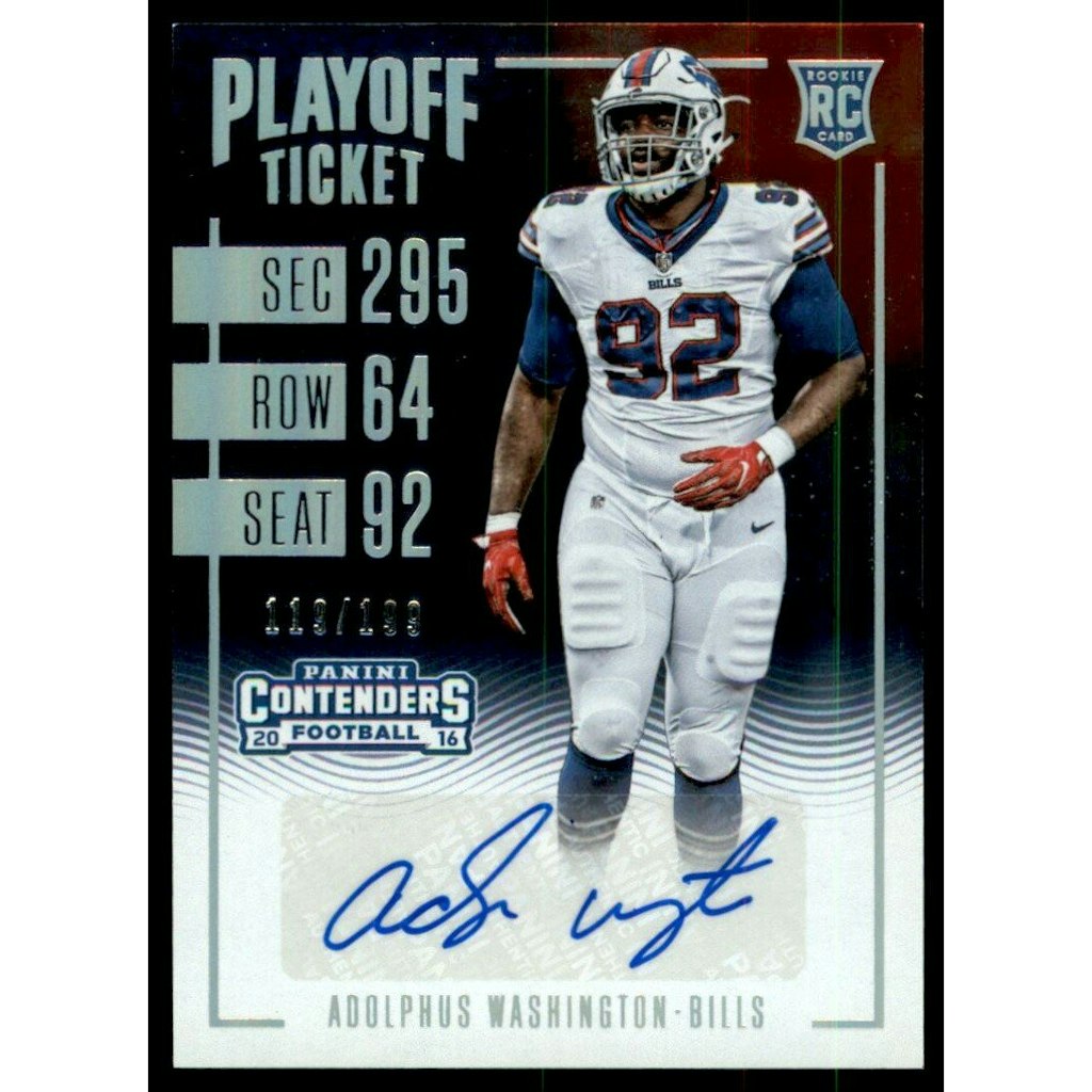 2016 Panini Contenders Adolphus Washington Playoff Ticket Autograph Card /199: $10 2016 Panini Contenders Adolphus Washington Playoff Ticket Autograph Card /199: $10