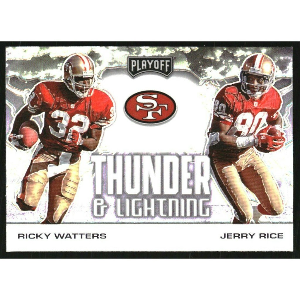 2020 Playoff Jerry Rice and Ricky Watters Thunder and Lightning Silver Card #11: $12