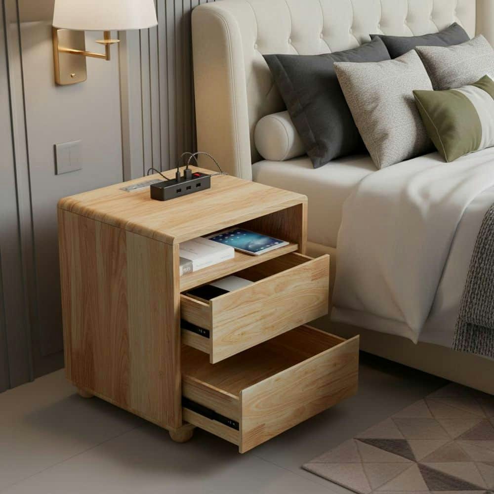 Solid Wood 2-Drawer Nightstand with Charging Station: $196.14 Solid Wood 2-Drawer Nightstand with Charging Station: $196.14