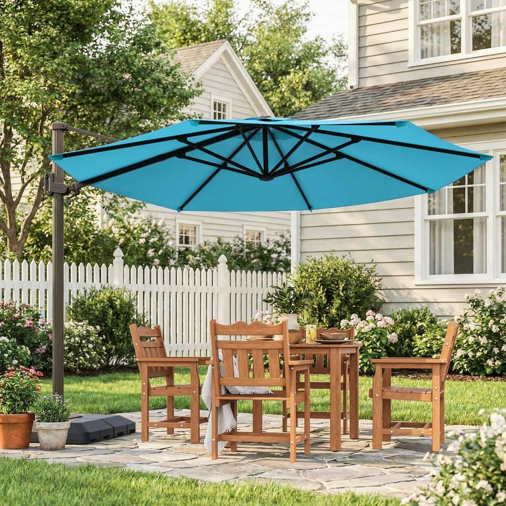 11-Foot Octagon Aluminum Cantilever Patio Umbrella with Base: $298
