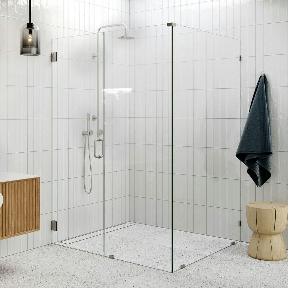 56" W x 46.5" D x 78" H Pivot Frameless Corner Shower Enclosure: $1,472 56" W x 46.5" D x 78" H Pivot Frameless Corner Shower Enclosure: $1,472