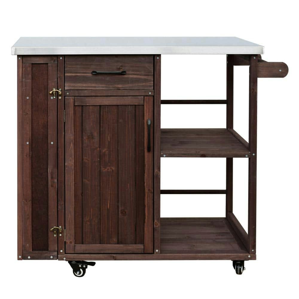 Outdoor Wood Kitchen Island with Stainless Steel Top: $324.55